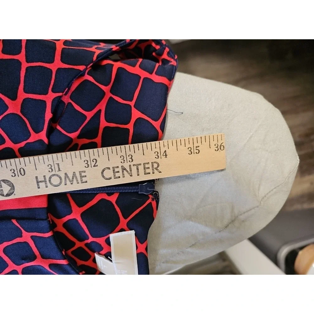 Womens Dress-MICHAEL KORS-navy/red patterned stretch knit sleeveless shift-L